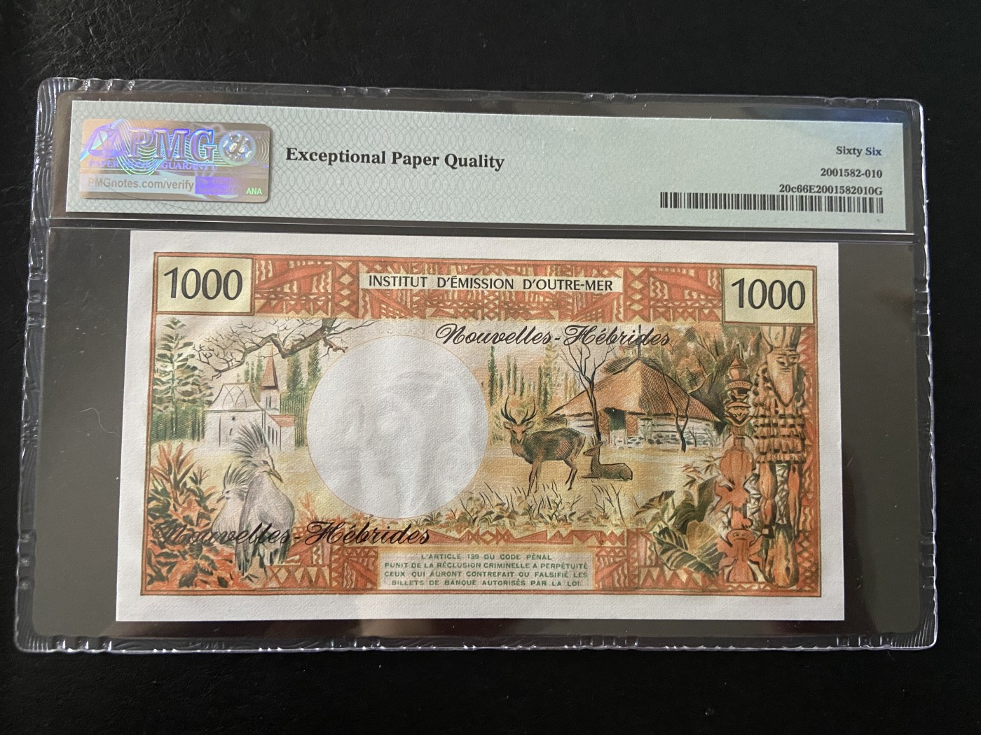 【Blue Auction】✨世界纸币精拍第375期【精】 新赫布里底 1980年1000法郎 PMG66EPQ 