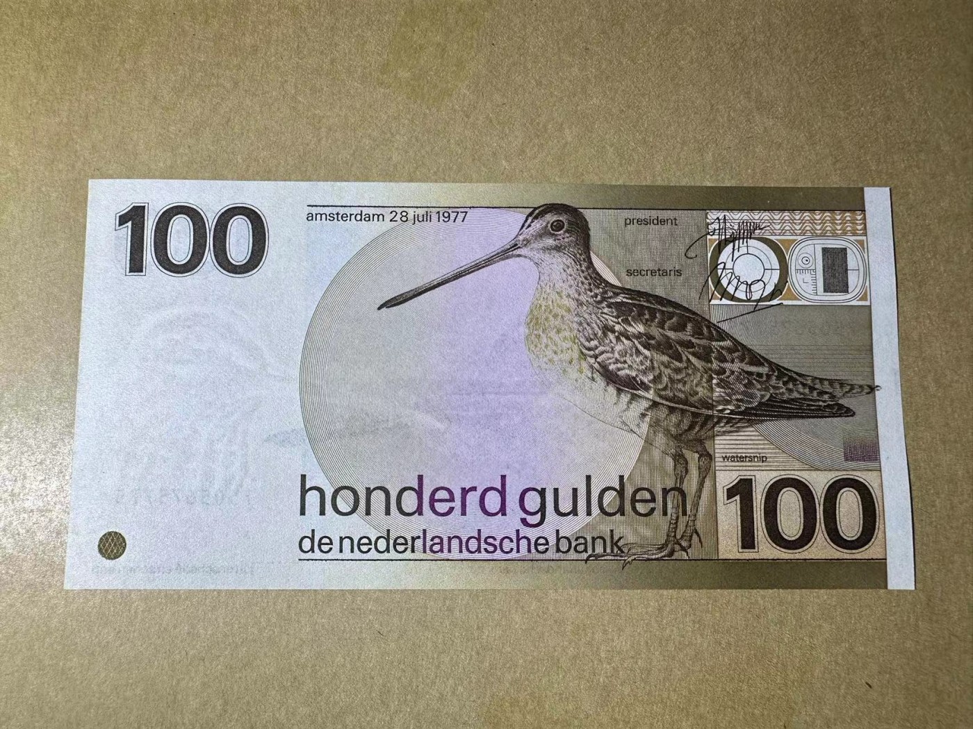 【Blue Auction】✨世界纸币精拍第375期【精】 荷兰 1977年100盾 水鸟 全新UNC