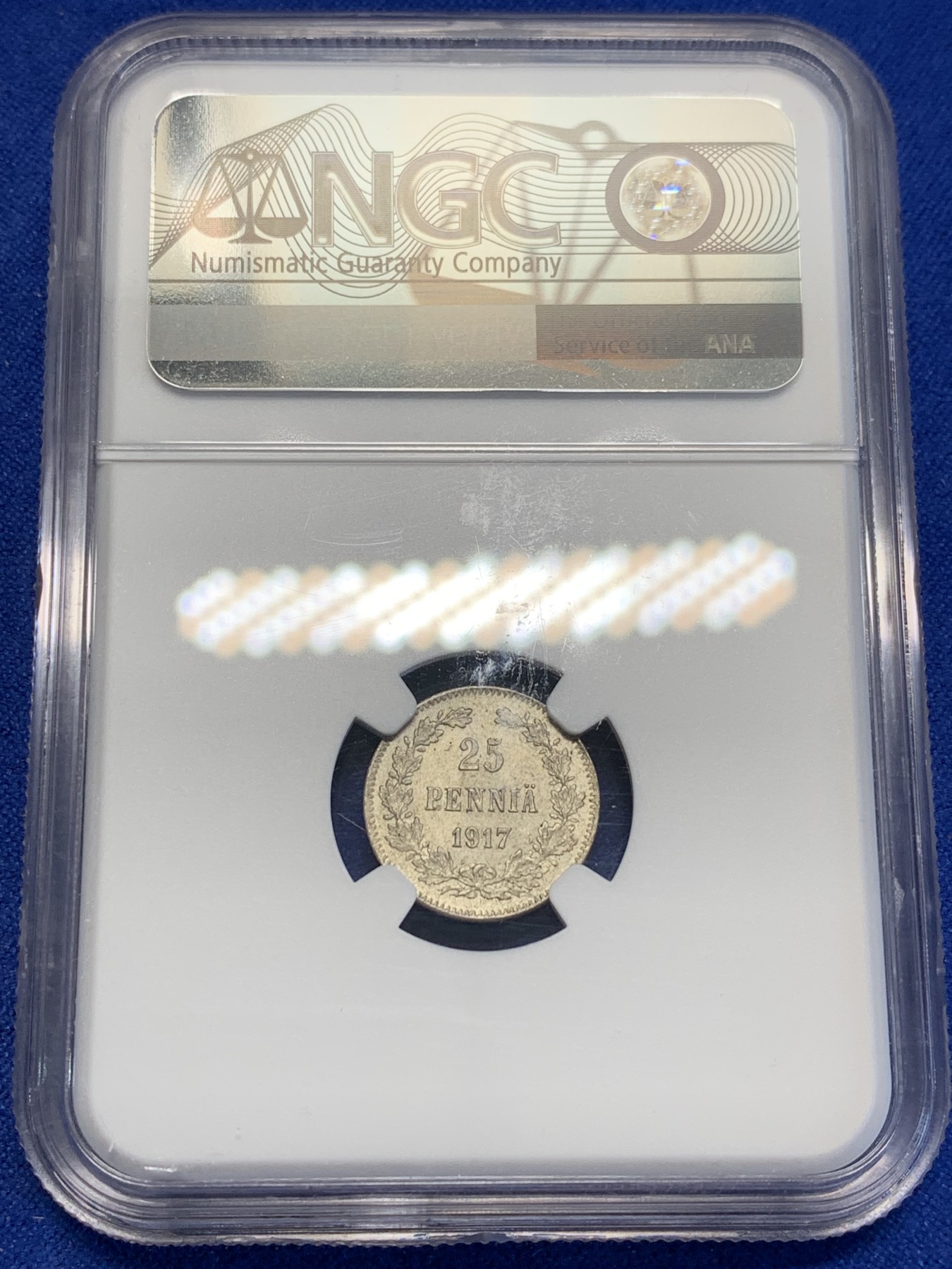 《竞宝斋》第201场-周日，周一 2场 (全场包邮) NGC MS65 俄占 芬兰 1917年25芬尼银币 高分品种