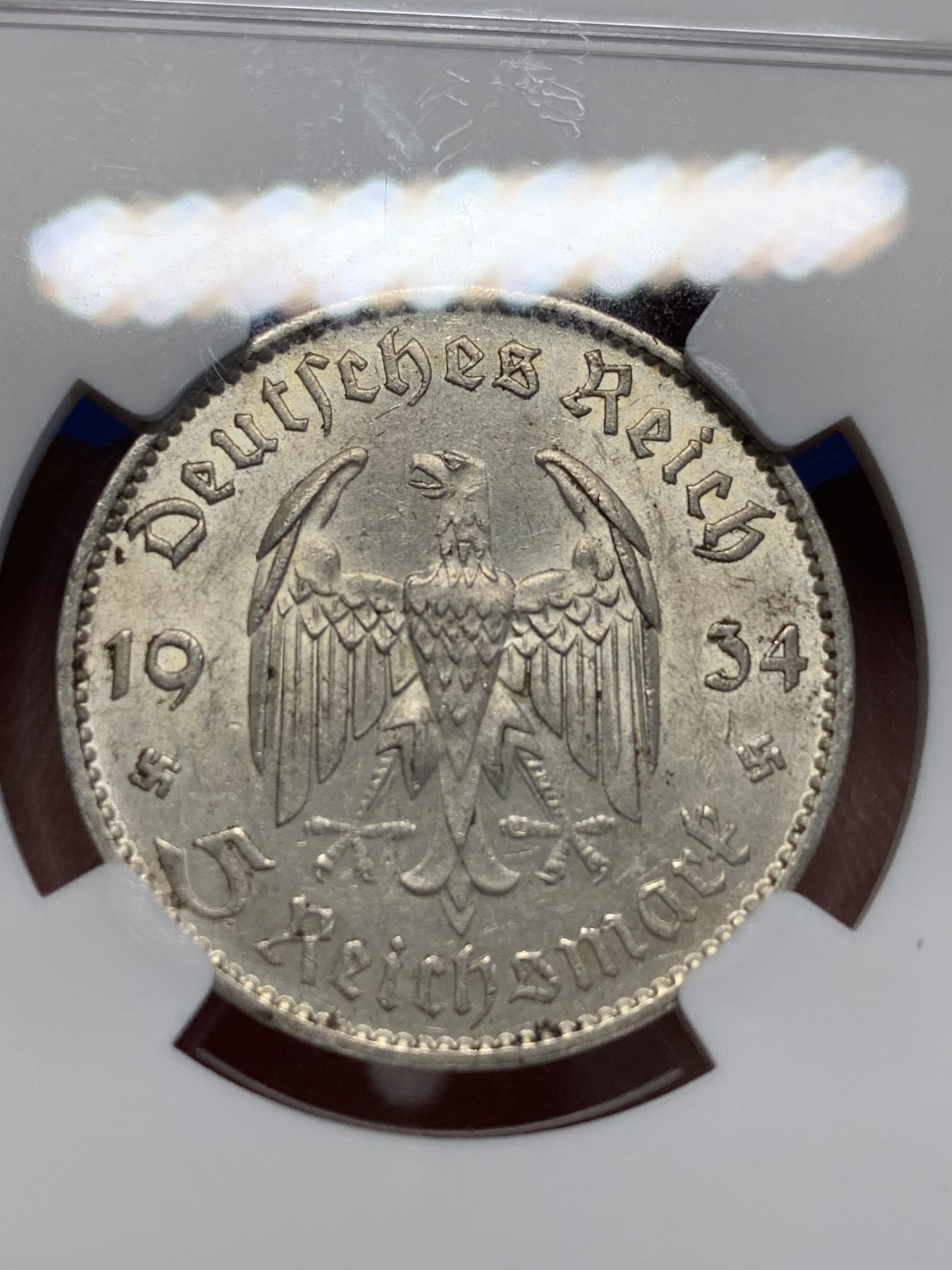 《竞宝斋》第201场-周日，周一 2场 (全场包邮) NGC UNC 1934年德国 帝国5马克银币