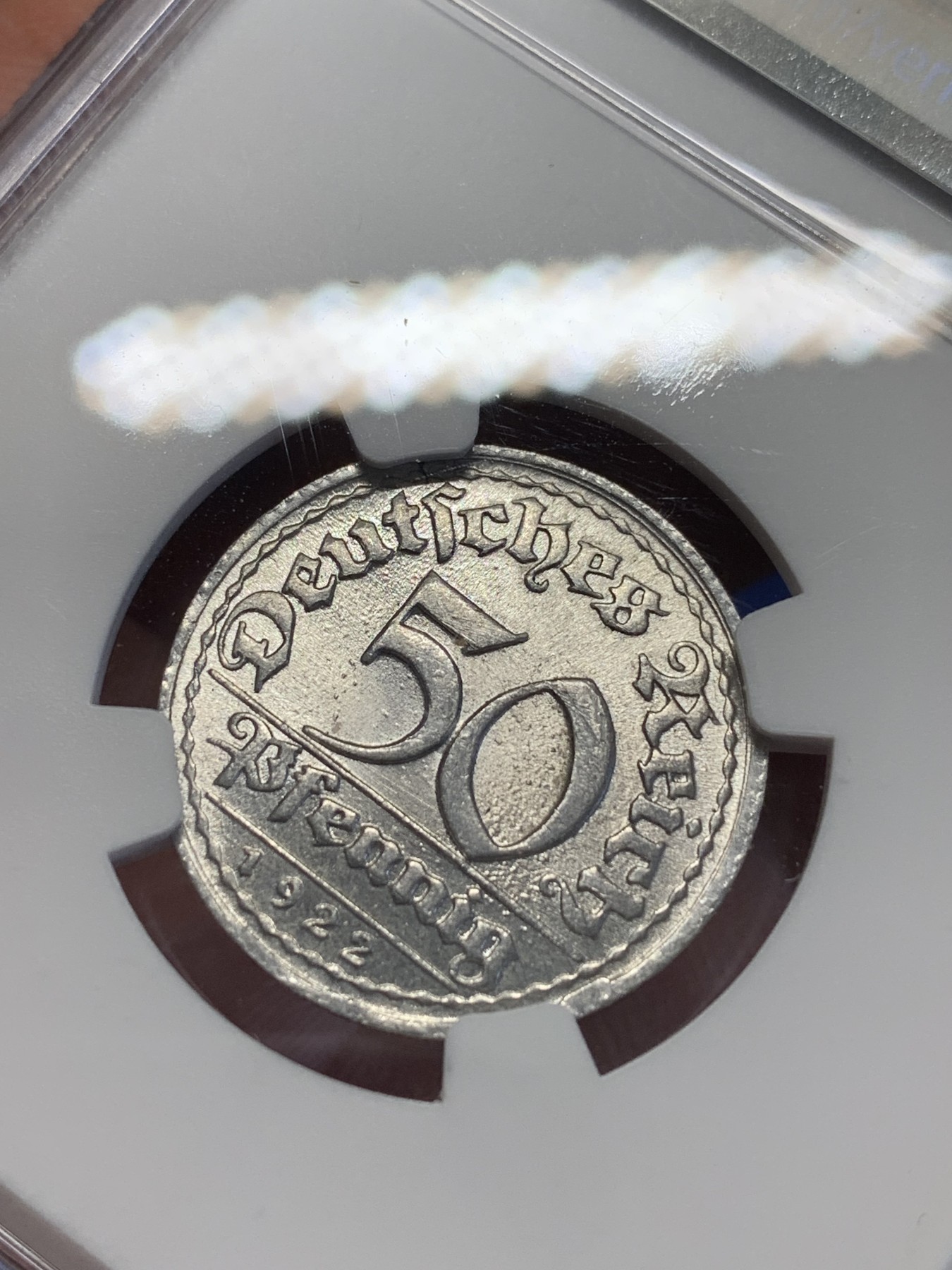 《竞宝斋》第201场-周日，周一 2场 (全场包邮) NGC MS64 1922D 德国 德紧 50芬尼 高分难得