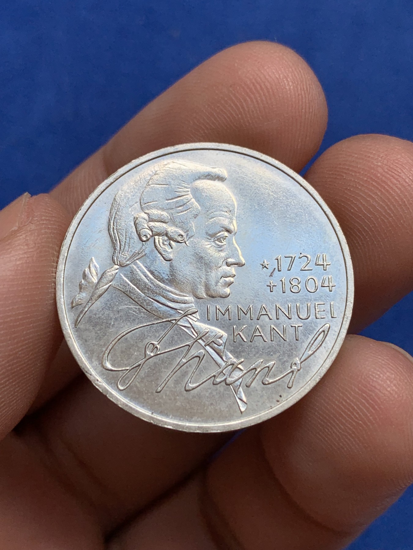 《竞宝斋》第201场-周日，周一 2场 (全场包邮) 联邦德国1974年纪念伊曼努尔 康德诞辰250周年 5马克纪念银币