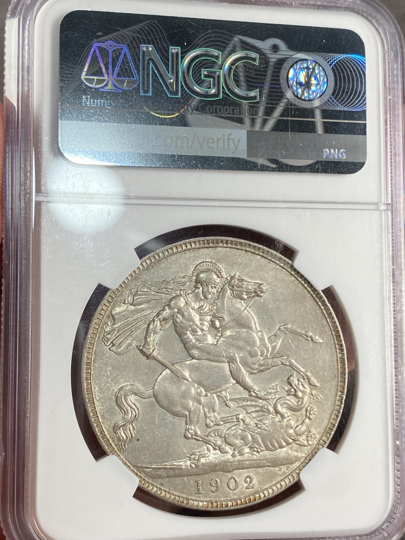 万国钱币拍卖第017期（中秋—国庆花好月圆夜特辑） NGC AU58 1902年英国爱德华七世克朗马剑大银币 转光淡彩