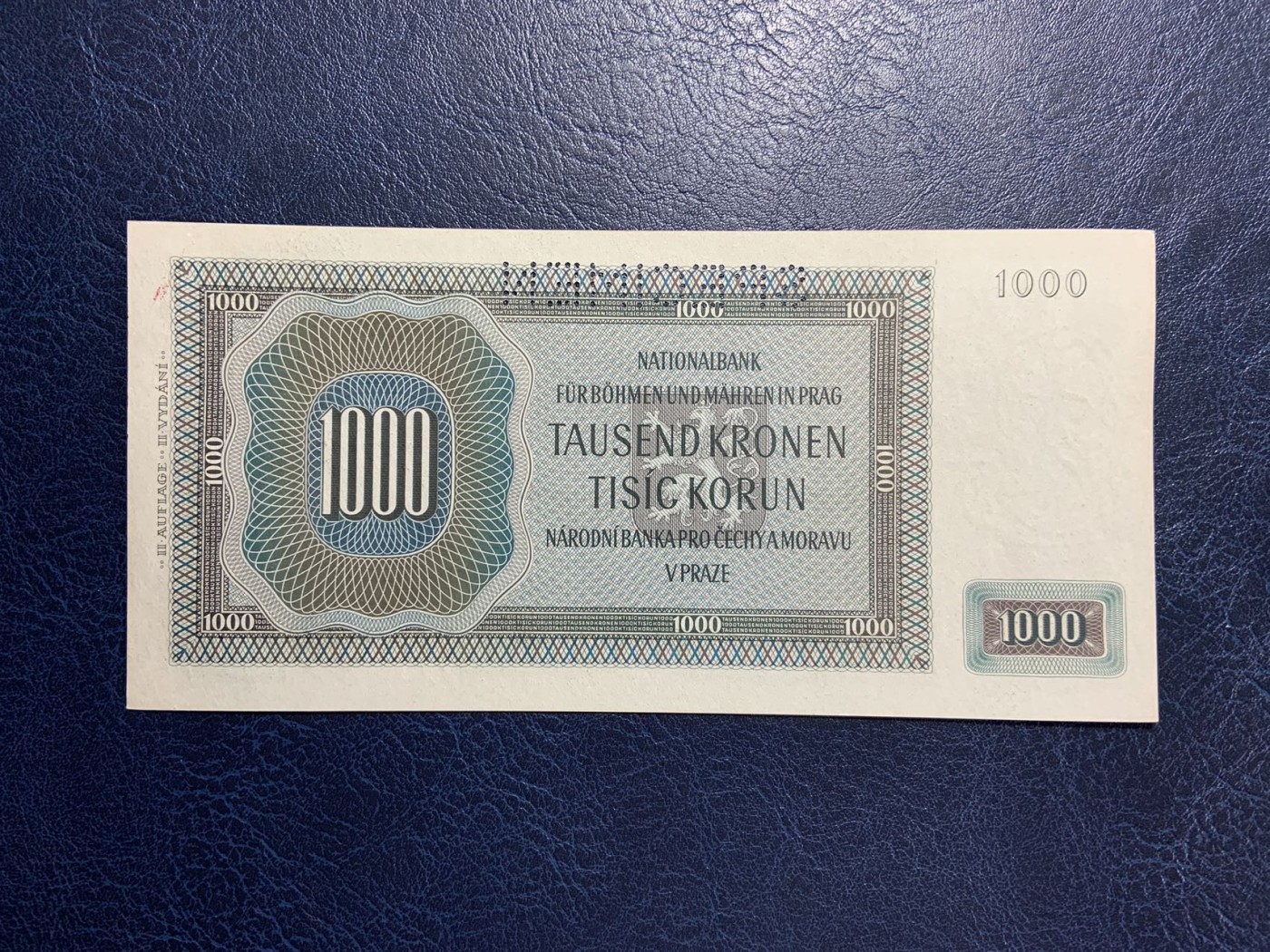 收藏联盟Quantum Auction 第292期拍卖  波西米亚和摩拉维亚1942年1000克朗样票 品相UNC-