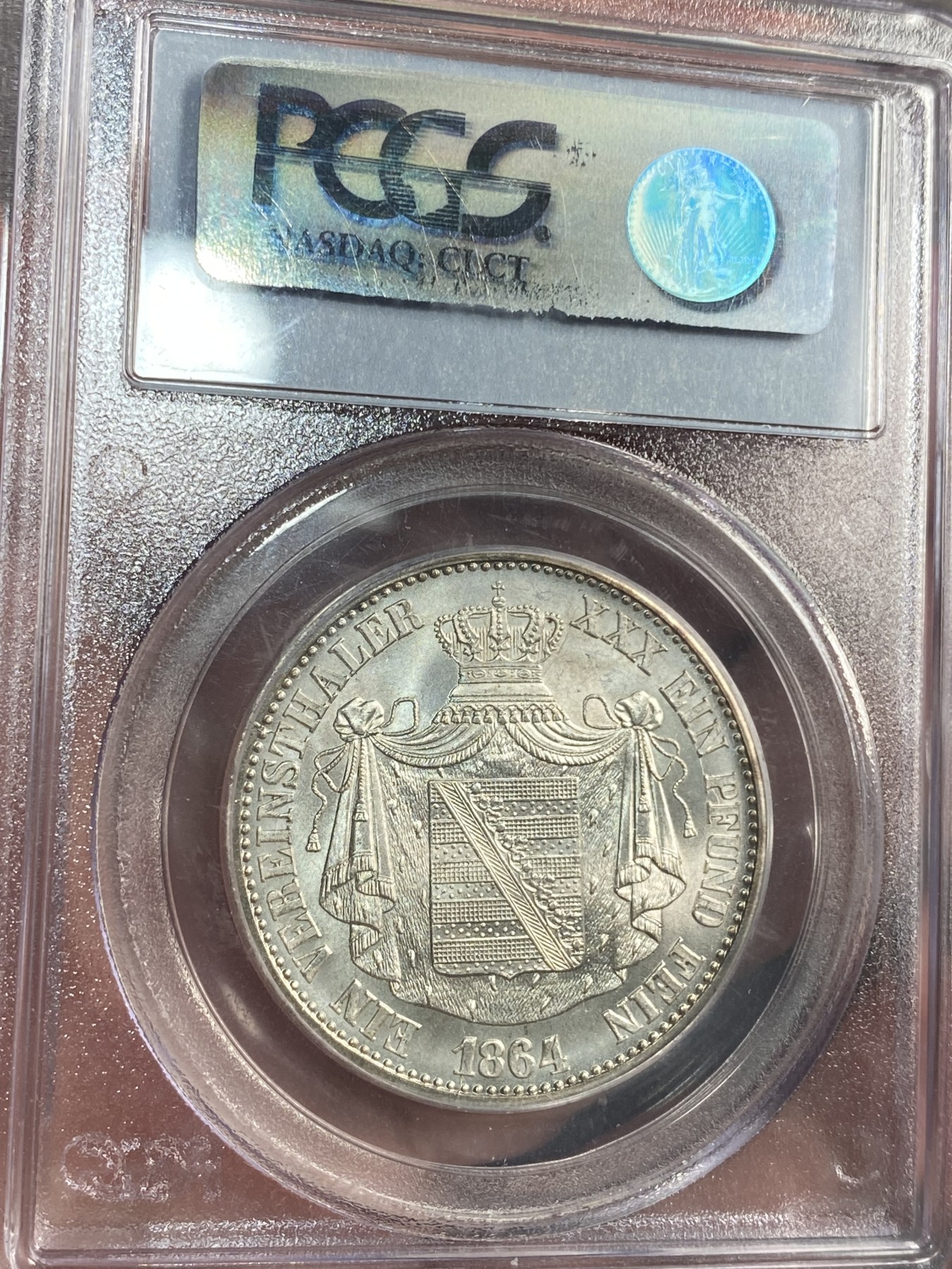 万国钱币拍卖第017期（中秋—国庆花好月圆夜特辑） PCGS MS64 1864年德国萨克森-阿尔滕堡小邦1泰勒 PCGS唯一亚军分 高品质经典小邦品种 老盒转光完美