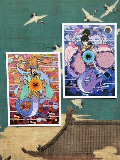 【直播】小花瓣艺术原创文创精品专场拍卖【第1场】 【四神天象系列】大尺寸明信片一套9张 +赠送10张28星宿邮票造型小画