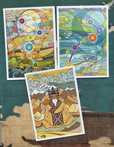 【直播】小花瓣艺术原创文创精品专场拍卖【第1场】 【四神天象系列】大尺寸明信片一套9张 +赠送10张28星宿邮票造型小画