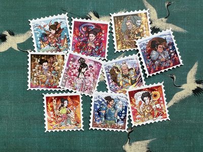 【直播】小花瓣艺术原创文创精品专场拍卖【第1场】 【四神天象系列】大尺寸明信片一套9张 +赠送10张28星宿邮票造型小画