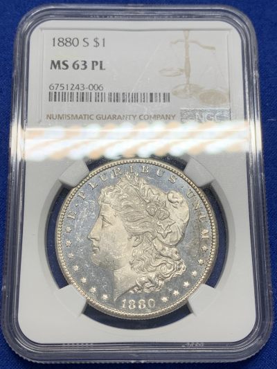 NGC-MS63PL 美国1880年摩根镜面大银币 低评 DPL镜面凝霜底板 早期年份