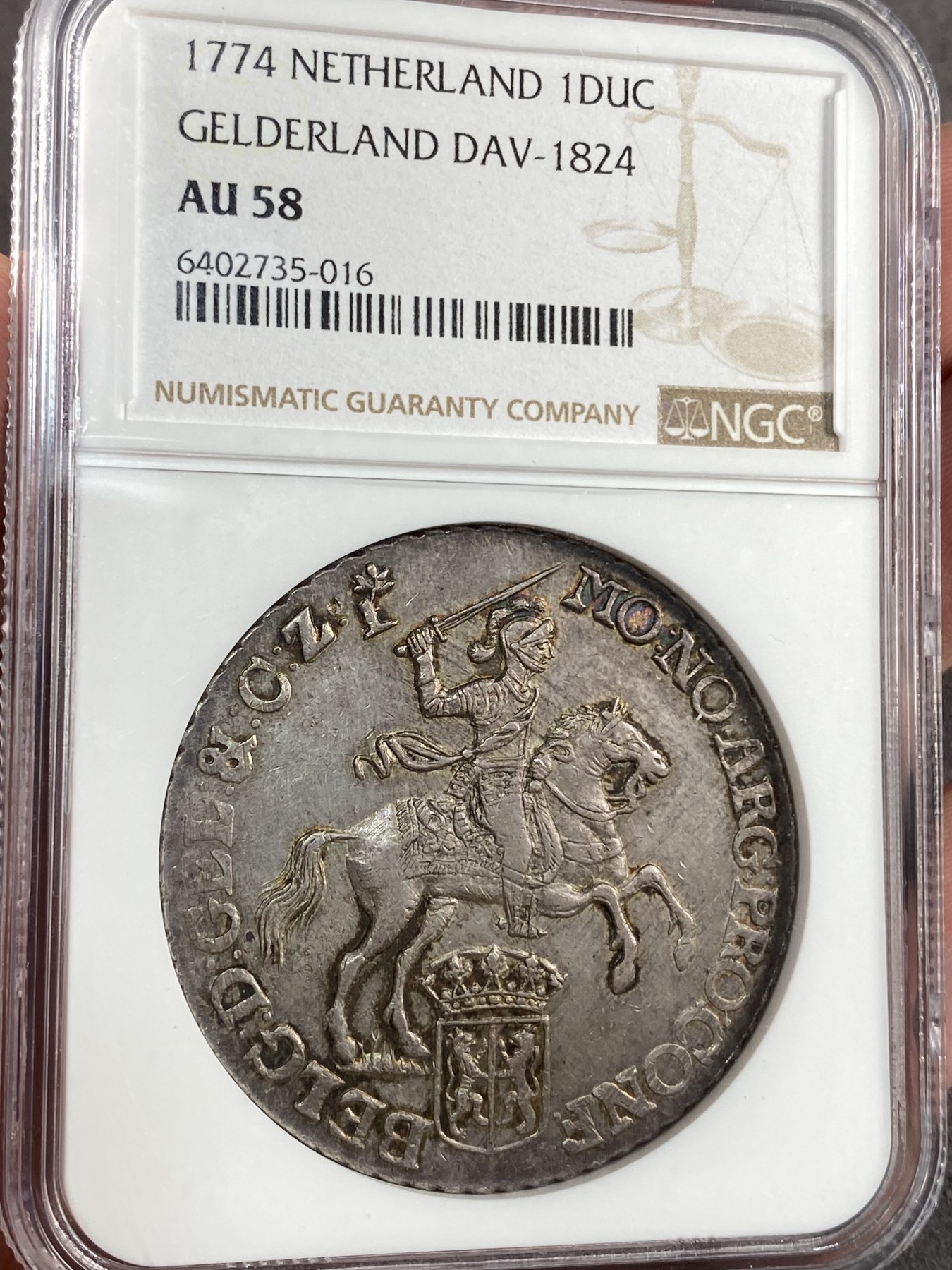 万国钱币拍卖第017期（中秋—国庆花好月圆夜特辑） NGC AU58 1774年中期尼德兰七省联省共和国格尔德兰省1杜卡特荷兰大马剑 原味深打 相当有难度的省份 NGC唯一冠军 有此状态更是难上加难