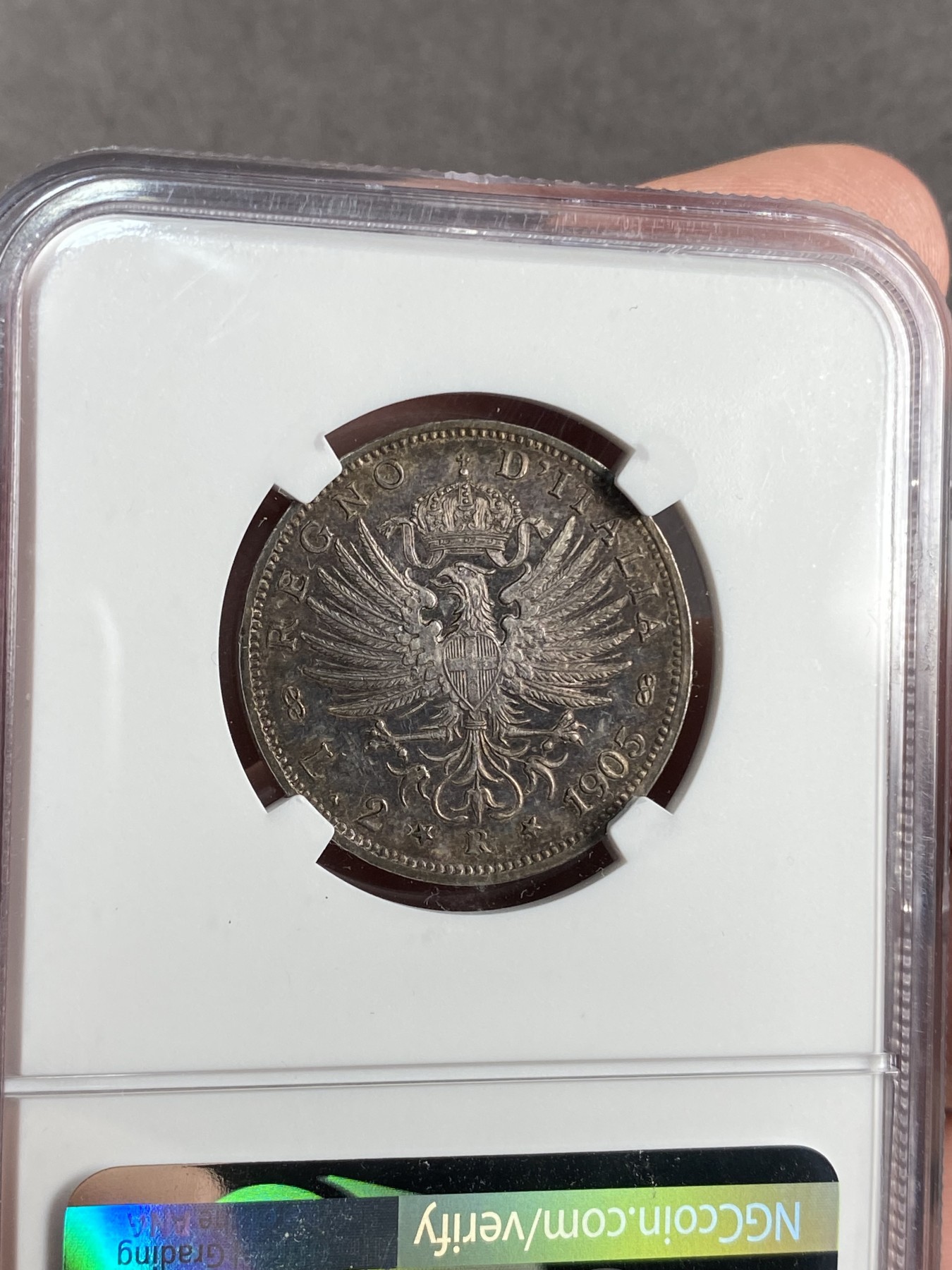 万国钱币拍卖第017期（中秋—国庆花好月圆夜特辑） NGC UNCD 1905意大利伊曼纽尔三世鹰徽2里拉 好品难度非常大的品种
