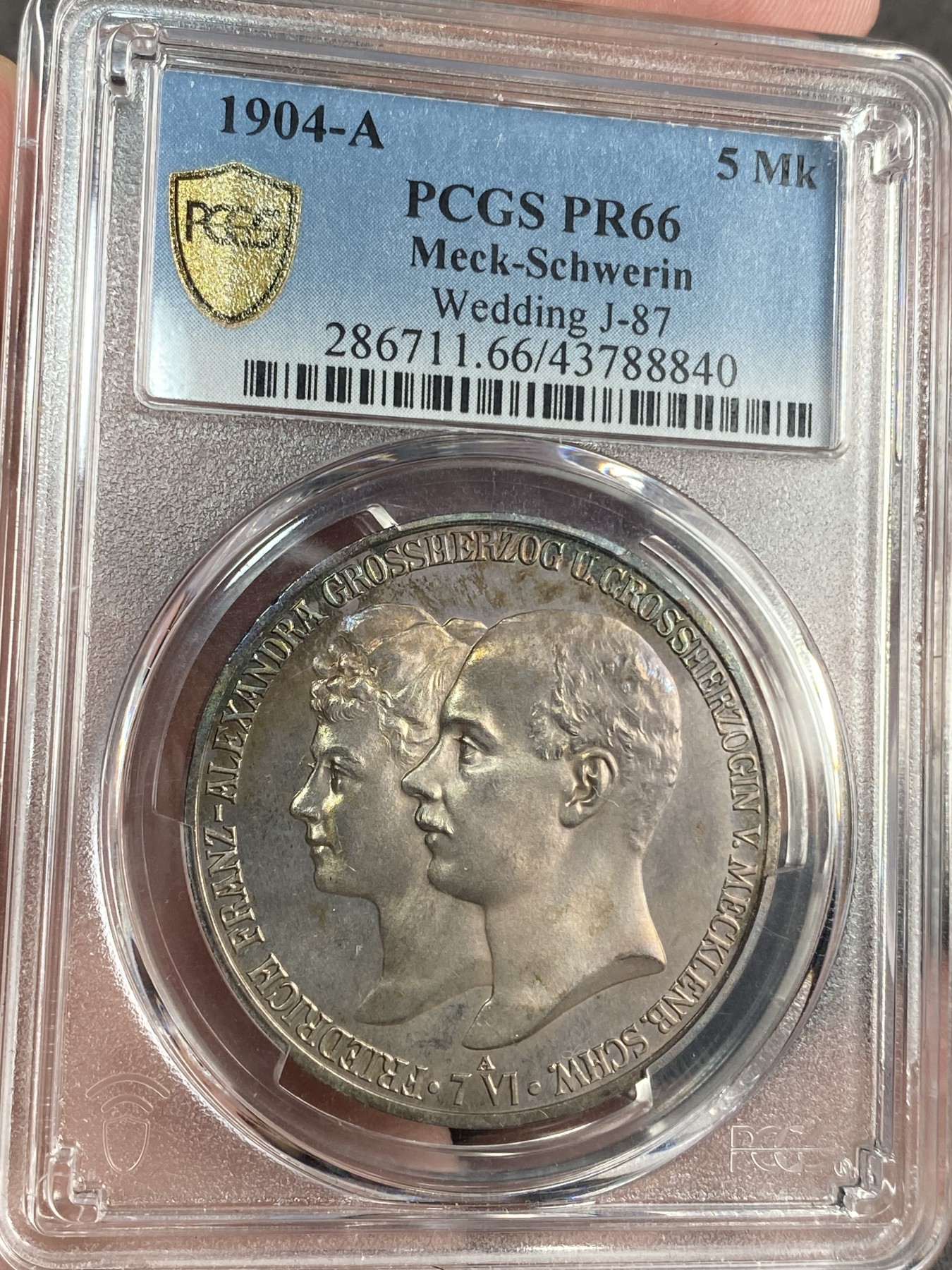 万国钱币拍卖第017期（中秋—国庆花好月圆夜特辑） PCGS PR66 1904年德国梅克伦堡—什未林大婚精致5马克 老彩亚军 极致的收藏状态