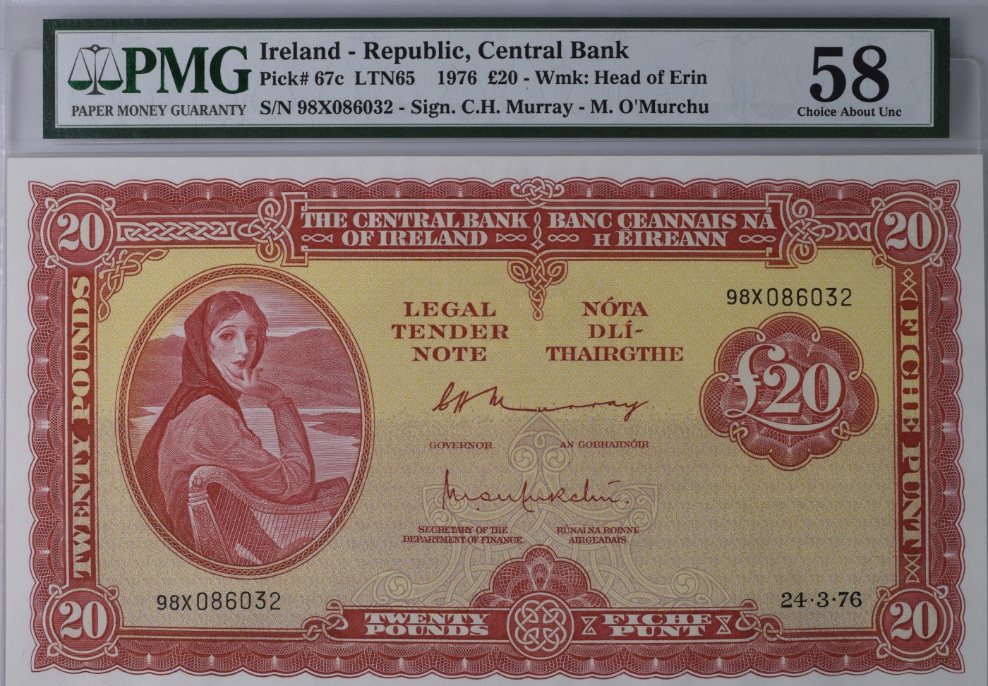 收藏联盟Quantum Auction 第292期拍卖  爱尔兰1976年20镑 PMG58 稀少面值 拉夫雷夫人