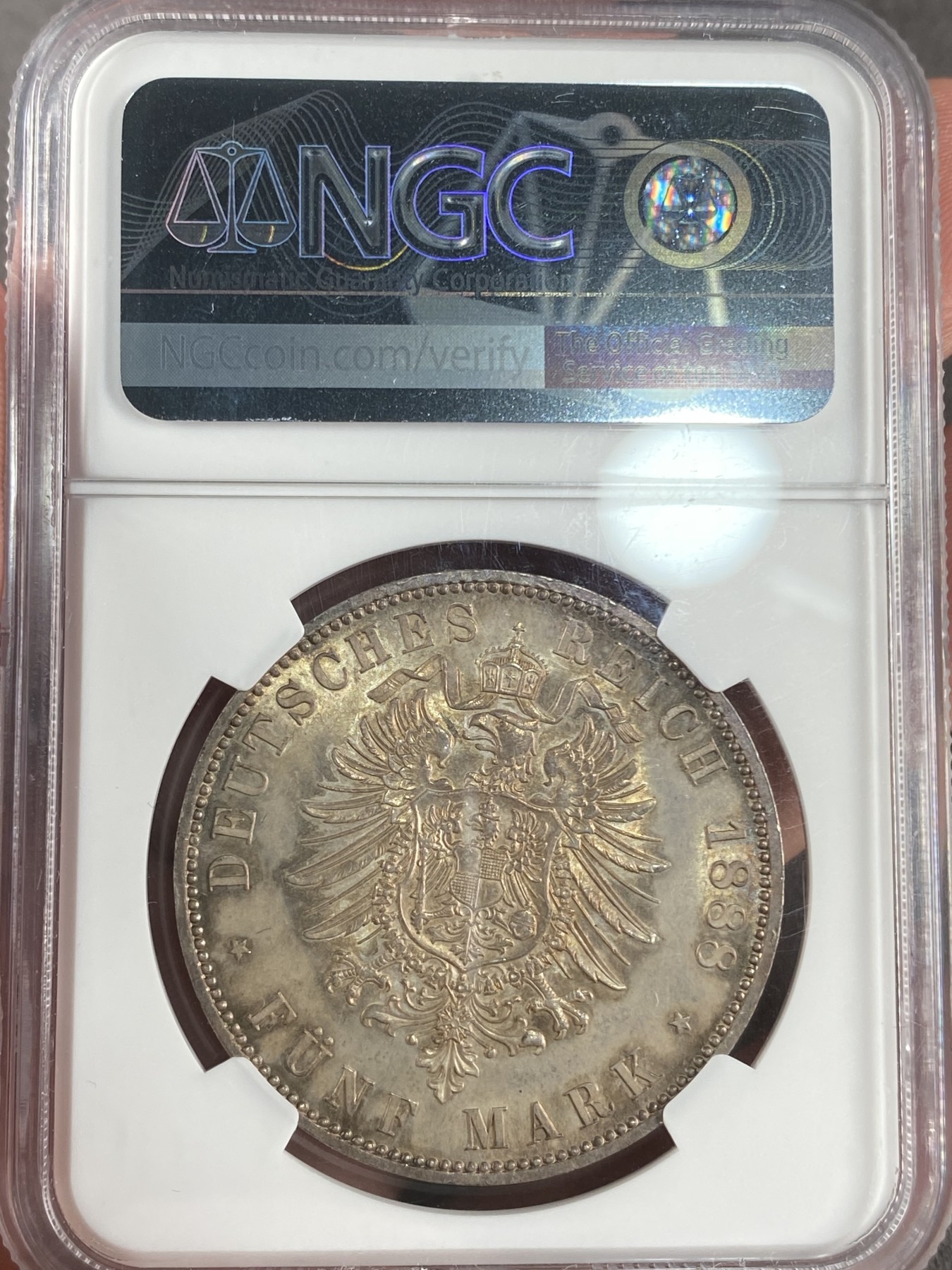 万国钱币拍卖第017期（中秋—国庆花好月圆夜特辑） NGC MS61 1888年德国三皇之年腓特烈三世流通5马克 暗金彩性价比高