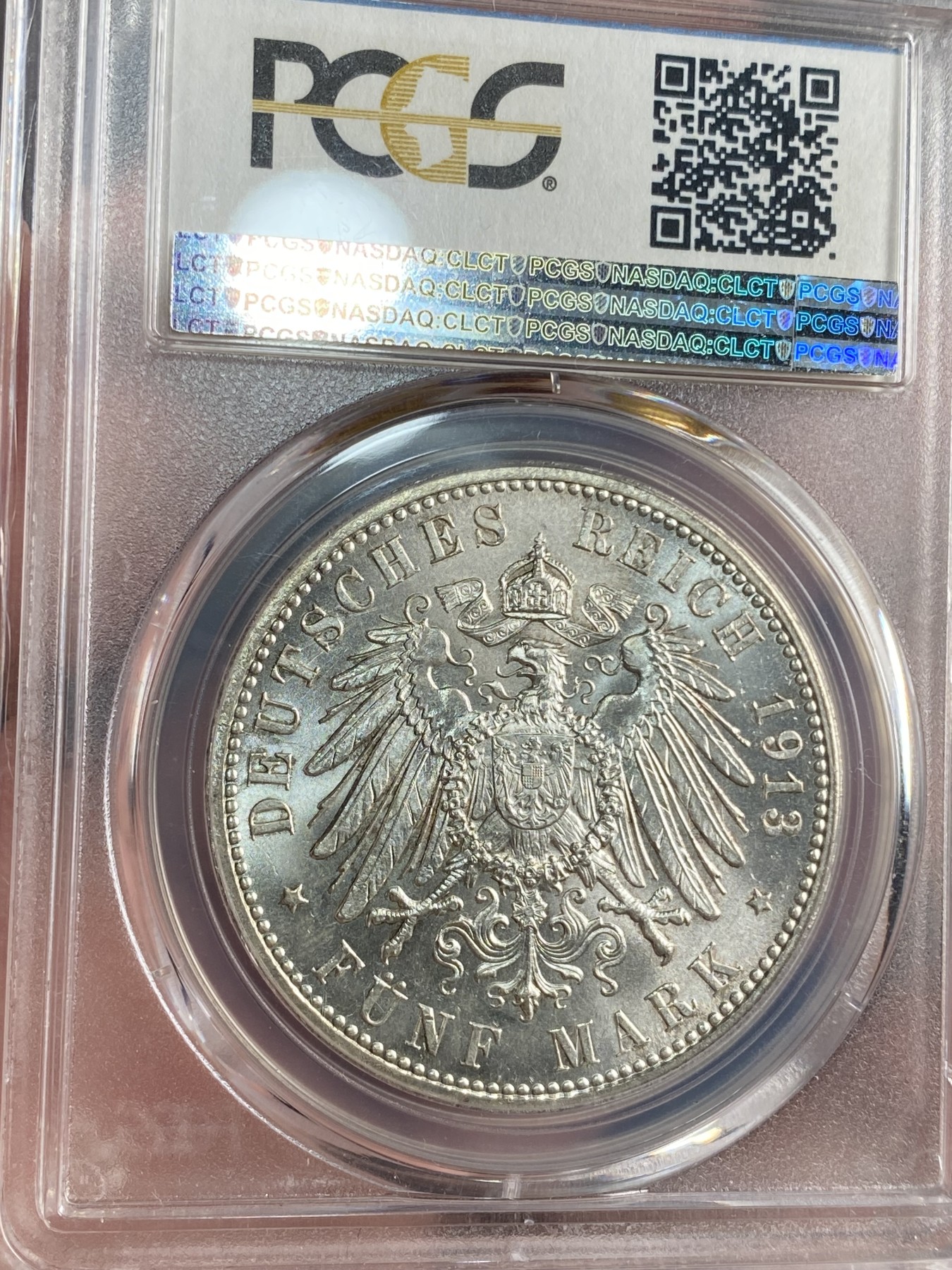 万国钱币拍卖第017期（中秋—国庆花好月圆夜特辑） PCGS MS65 1913年德国汉堡双狮5马克 经典品种 十字转光无敌状态