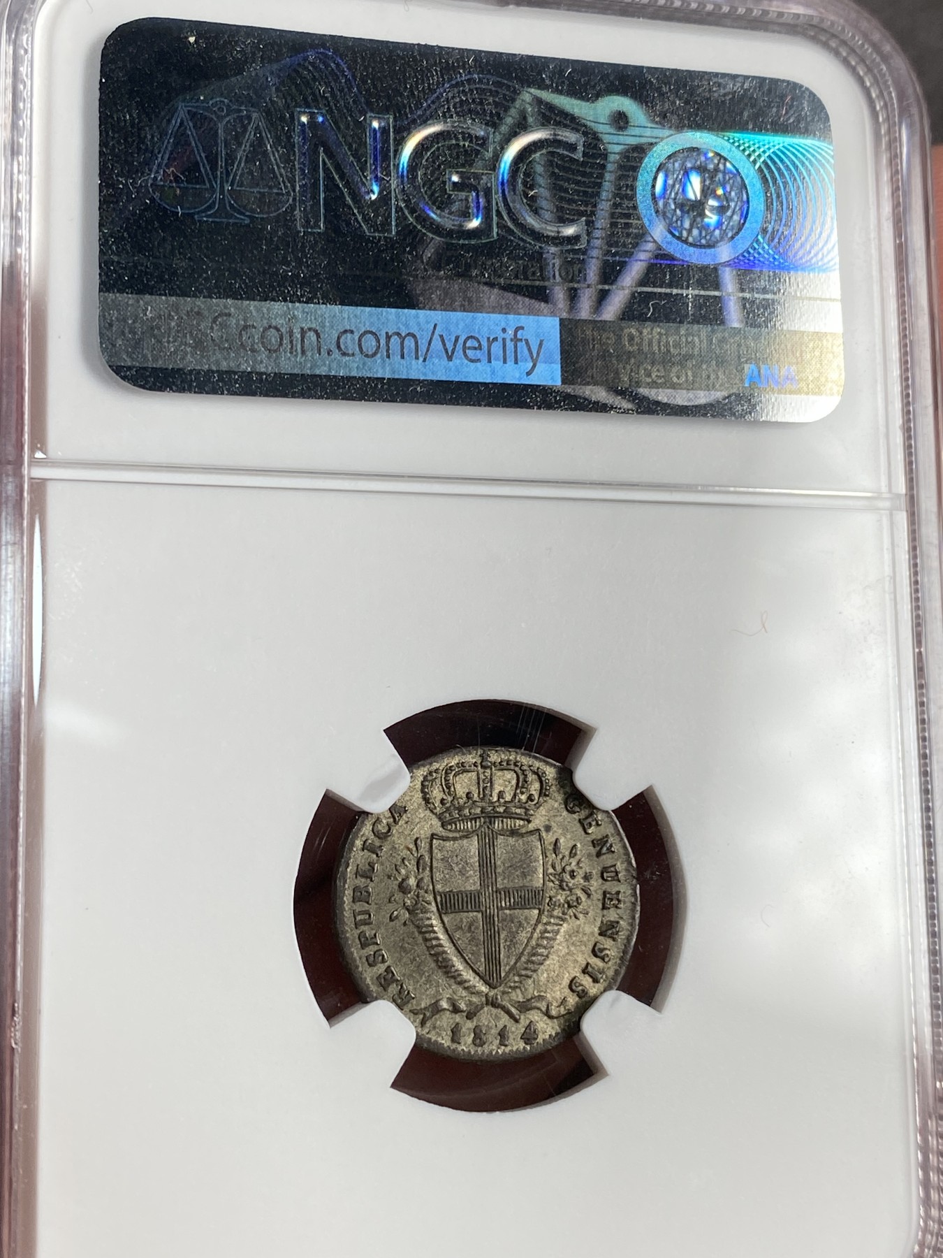 万国钱币拍卖第017期（中秋—国庆花好月圆夜特辑） NGC MS64 1814年意大利—热那亚共和国圣母2索尔迪 原味高分 少见品种