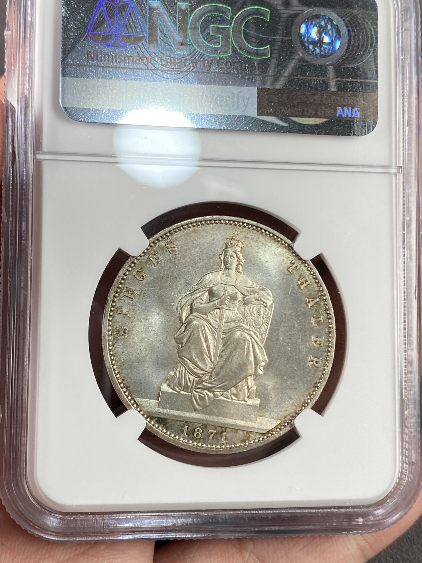 万国钱币拍卖第017期（中秋—国庆花好月圆夜特辑） NGC MS64 1871年德国普鲁士普法战争胜利1泰勒 经典名誉品种 流通量极大 高分好品也越发难见了