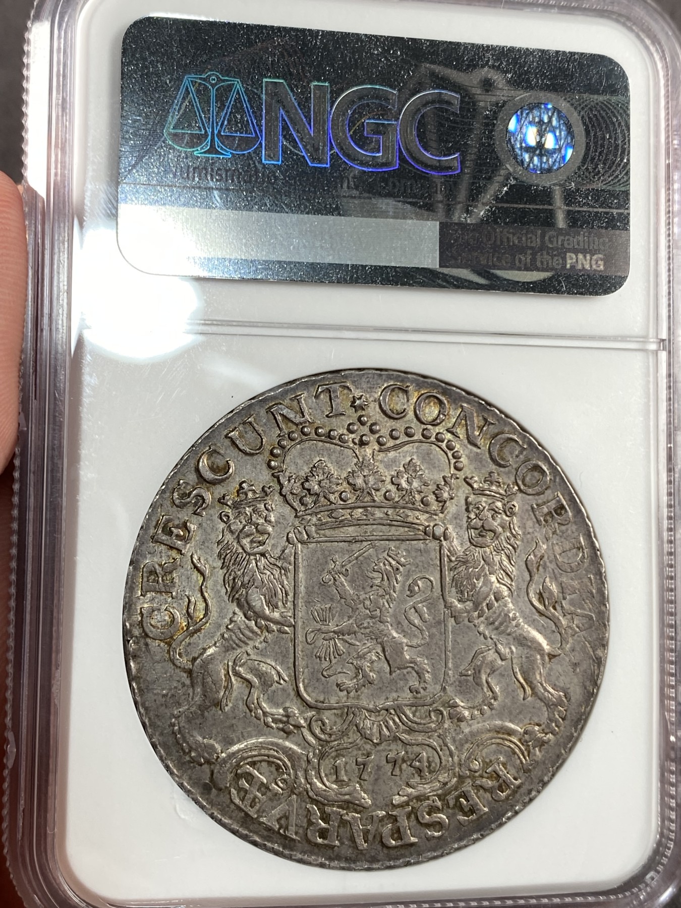 万国钱币拍卖第017期（中秋—国庆花好月圆夜特辑） NGC AU58 1774年中期尼德兰七省联省共和国格尔德兰省1杜卡特荷兰大马剑 原味深打 相当有难度的省份 NGC唯一冠军 有此状态更是难上加难