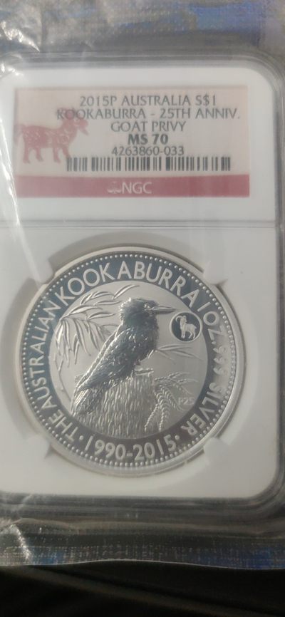 燕姐换藏第60拍 澳大利亚2015年普制一元翠鸟加盖生肖羊银币