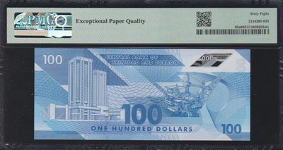 草稿银行第十一期国内外钞票硬币拍卖 特立尼达和多巴哥2019年100元 塑料钞 AA冠 PMG 68 季军分