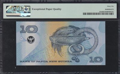 草稿银行第十一期国内外钞票硬币拍卖 巴布亚新几内亚2000年10基那 独立25周年纪念钞 塑料钞 PMG 66