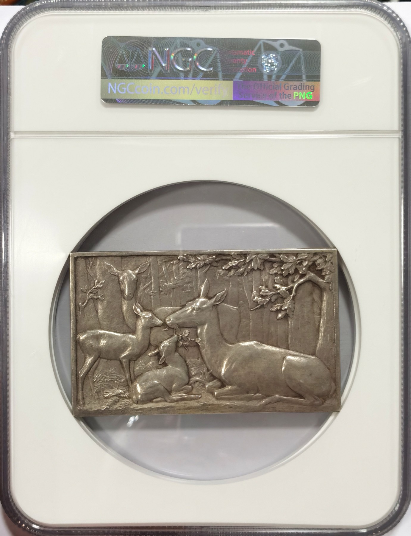 博洋堂庆双节连拍之“中秋甄选夜”精品专场拍卖暨第045期（全场包邮） 法国 SAMF协会系列25号作品 雄鹿之战 大银章 NGC MS63 银章仅发行108枚