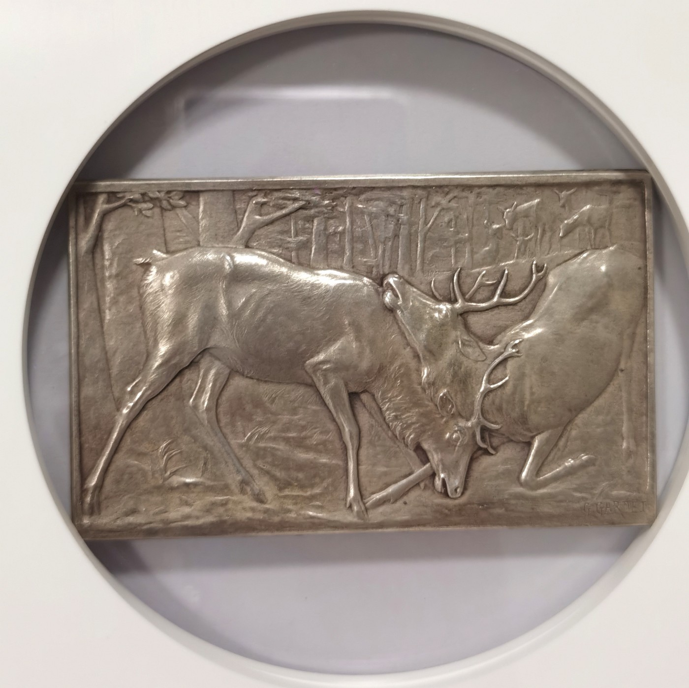 博洋堂庆双节连拍之“中秋甄选夜”精品专场拍卖暨第045期（全场包邮） 法国 SAMF协会系列25号作品 雄鹿之战 大银章 NGC MS63 银章仅发行108枚