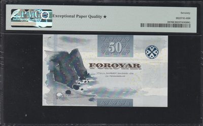 草稿银行第十一期国内外钞票硬币拍卖 法罗群岛2011年50克朗 PMG 70⭐ 满分