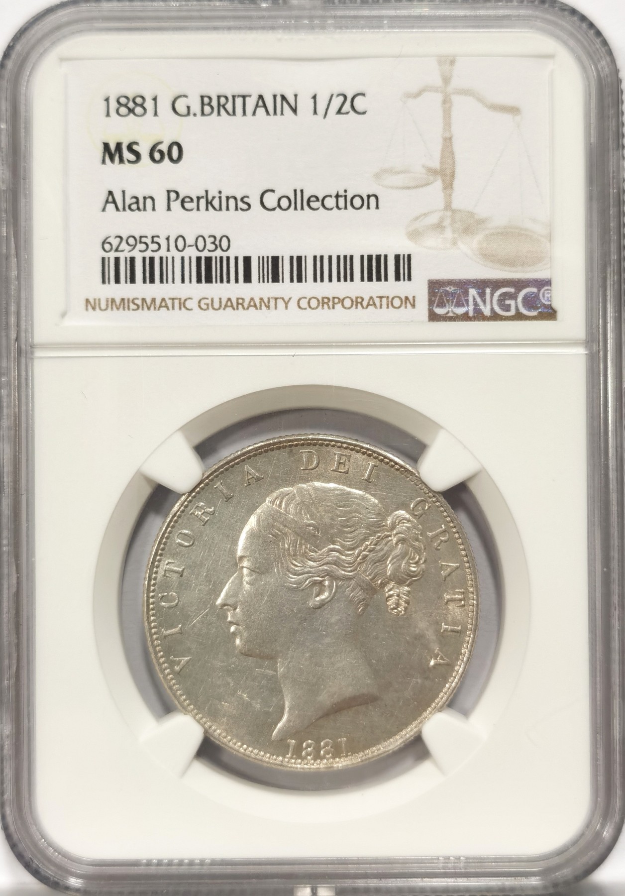 博洋堂庆双节连拍之“中秋甄选夜”精品专场拍卖暨第045期（全场包邮） NGC MS60 英国1881小维半克朗，名家旧藏，收藏保值两不误。