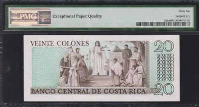 草稿银行第十一期国内外钞票硬币拍卖 哥斯达黎加1983年20科朗 Tyvek 号码全程无3457 PMG 66