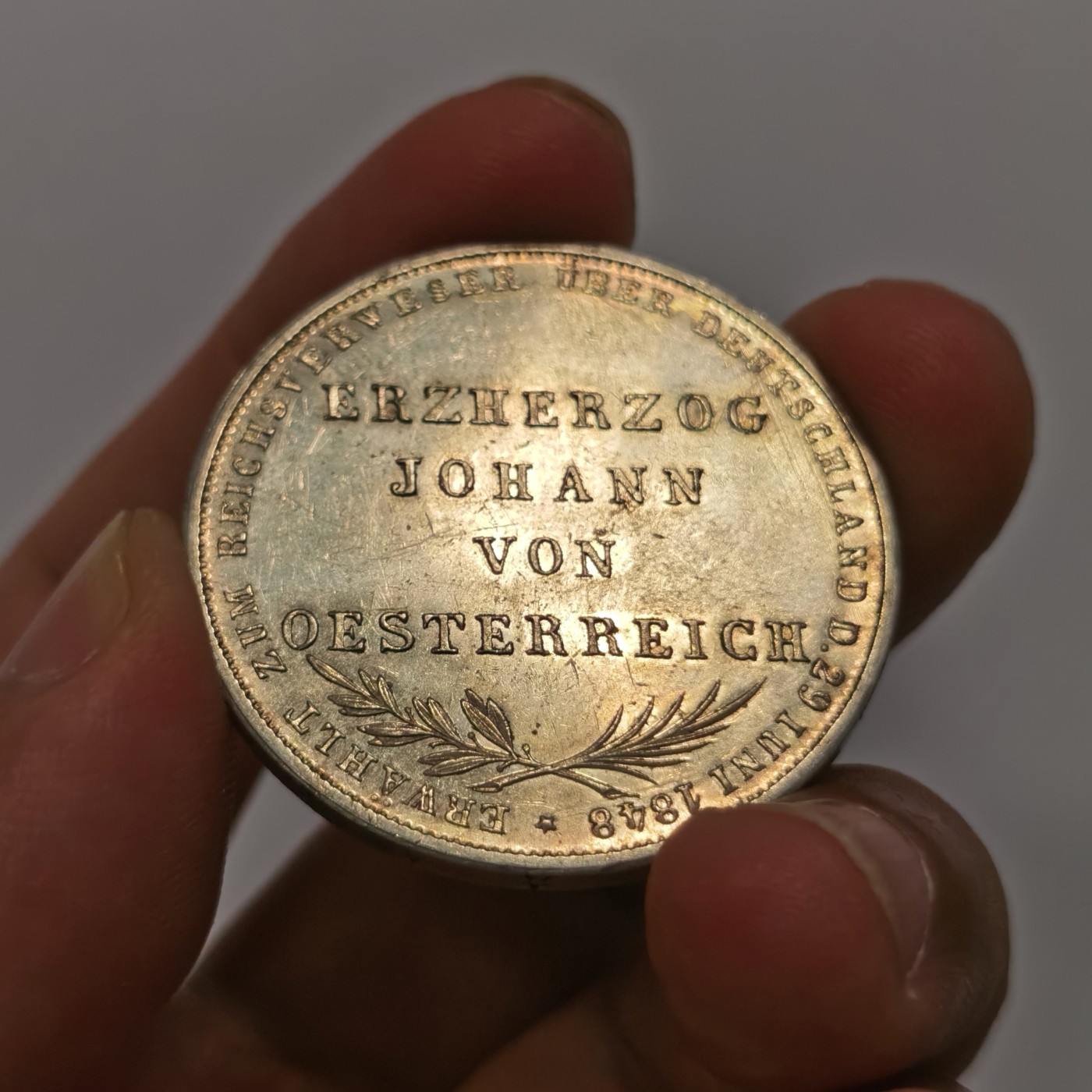 博洋堂庆双节连拍之“中秋甄选夜”精品专场拍卖暨第045期（全场包邮） 德国法兰克福自由市1848年议会1泰勒银币 细节完好 底板pl