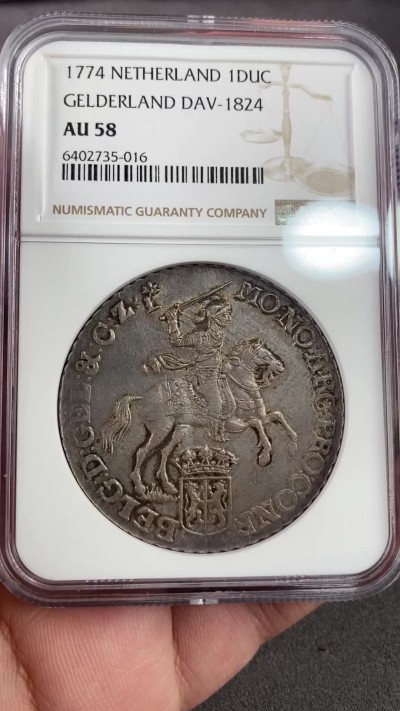 万国钱币拍卖第017期（中秋—国庆花好月圆夜特辑） NGC AU58 1774年中期尼德兰七省联省共和国格尔德兰省1杜卡特荷兰大马剑 原味深打 相当有难度的省份 NGC唯一冠军 有此状态更是难上加难