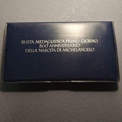 0起1加-纯粹捡漏拍-239双节炸场包邮连拍第三场地中海边的微醺暖风 - 意大利1975年米开朗基罗诞辰500周年邮币封-含精制纪念银章-盒证全