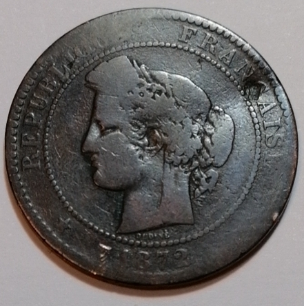 老钱儿钱币徽章拍卖第一场 法国1872年10分大铜币（30mm）
