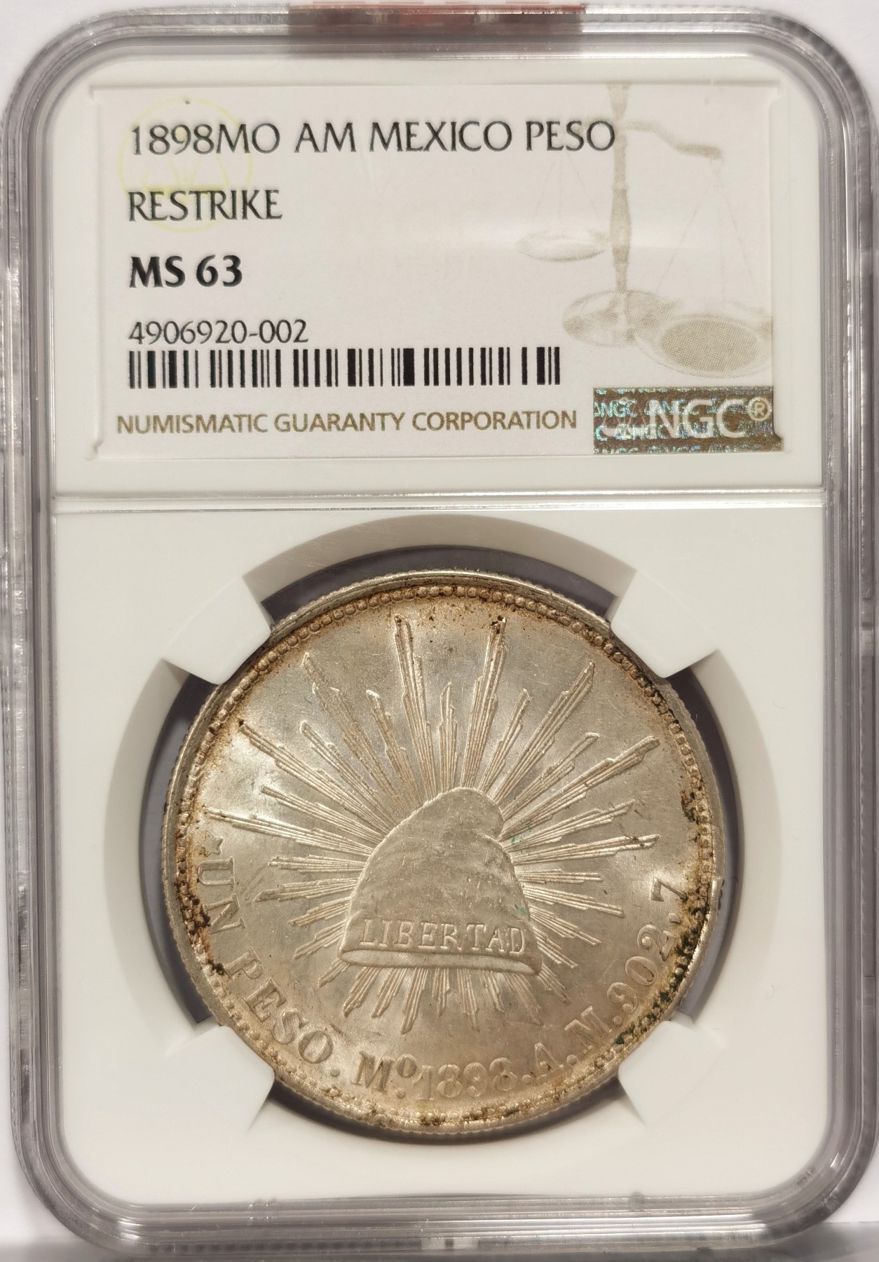 博洋堂庆双节连拍之“中秋甄选夜”精品专场拍卖暨第045期（全场包邮） NGC MS63 墨西哥鹰洋1898年MO厂，重铸版