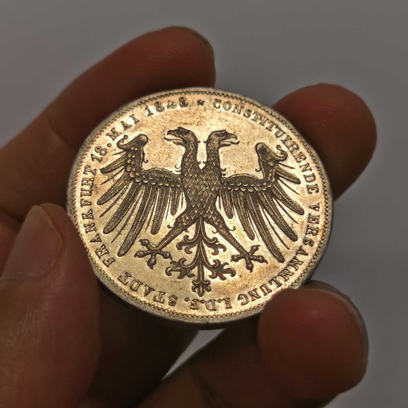 博洋堂庆双节连拍之“中秋甄选夜”精品专场拍卖暨第045期（全场包邮） 德国法兰克福自由市1848年议会1泰勒银币 细节完好 底板pl