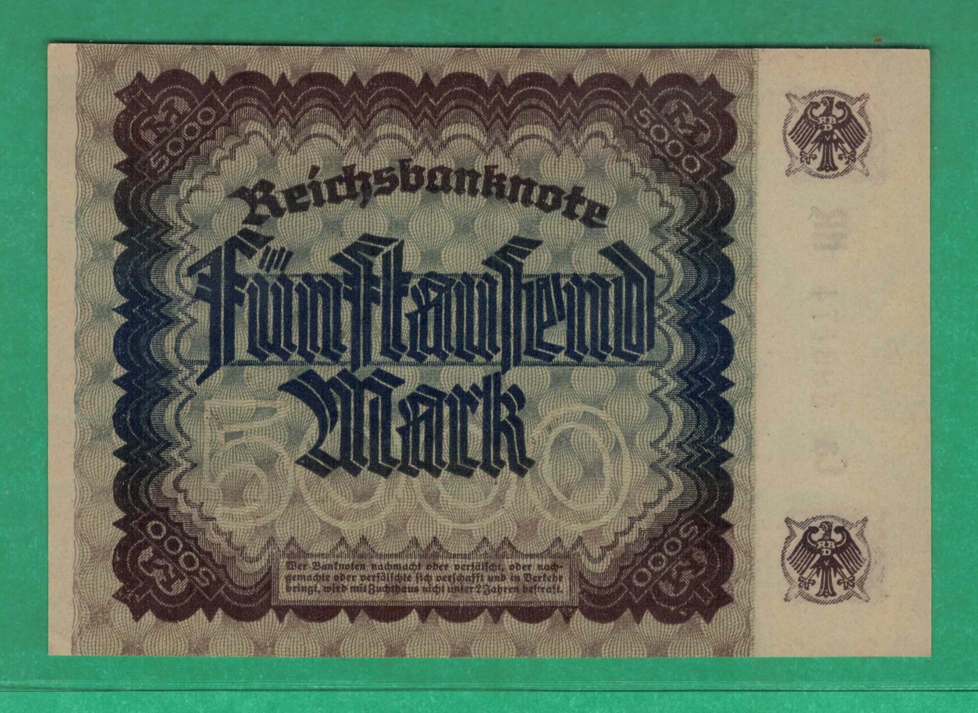 德国5000马克 1922年 P-81 签名少 水印特殊 欧洲纸币 实物图 UNC