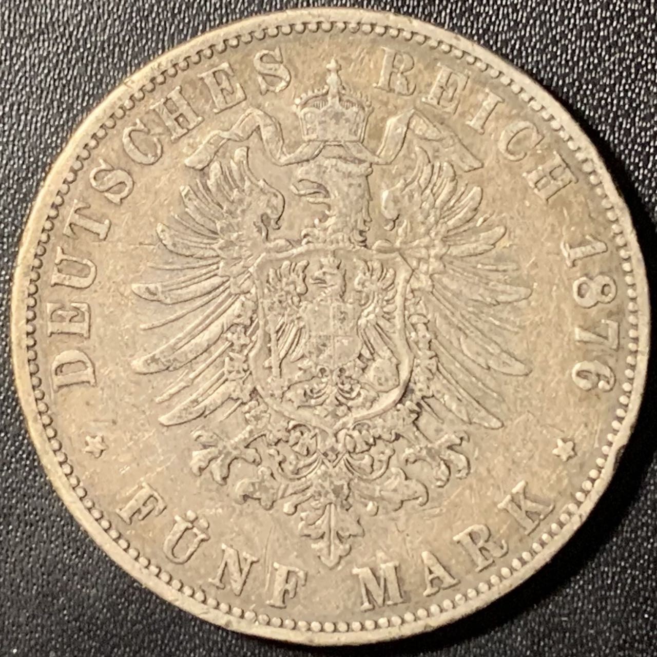 紫瑗钱币——第307期拍卖 德国 汉堡 1876年 J版 短翅 5马克 27.78克 0.9银