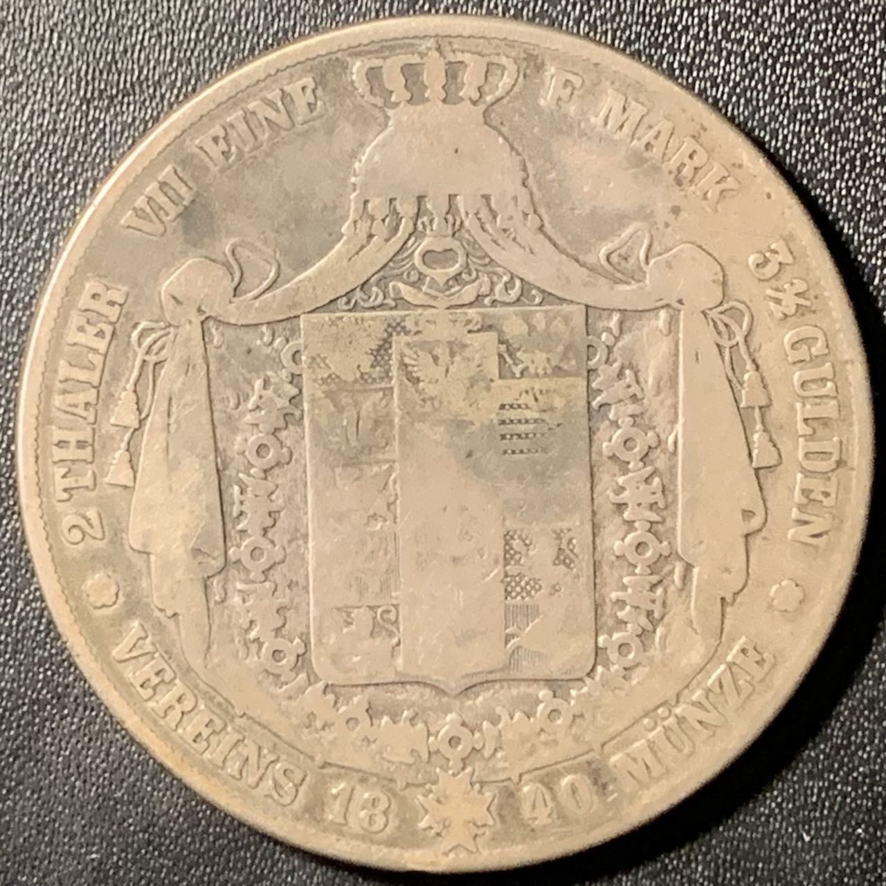 紫瑗钱币——第307期拍卖 德国 普鲁士 1840年 威廉三世 2泰勒 37.12克 0.9银