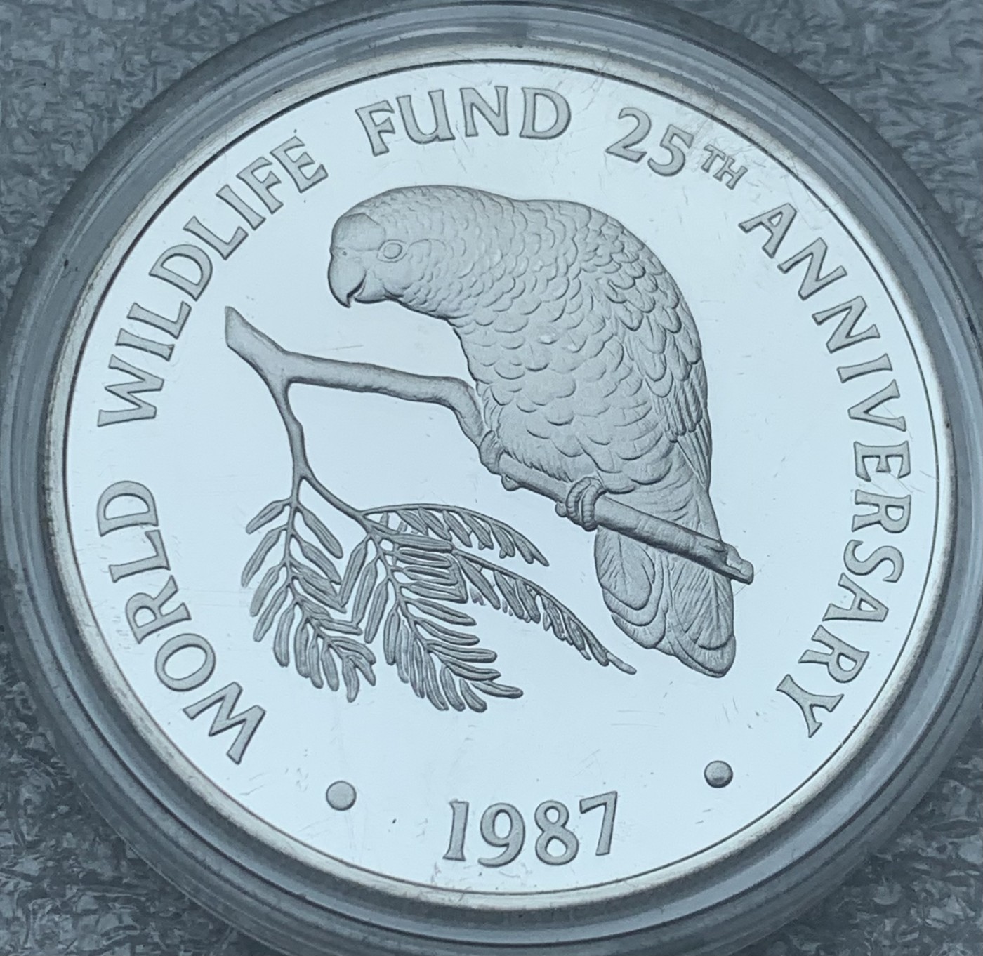 瓶子🏺第111期拍卖会 动物-鹦鹉 开曼1987年5元 精制纪念银币