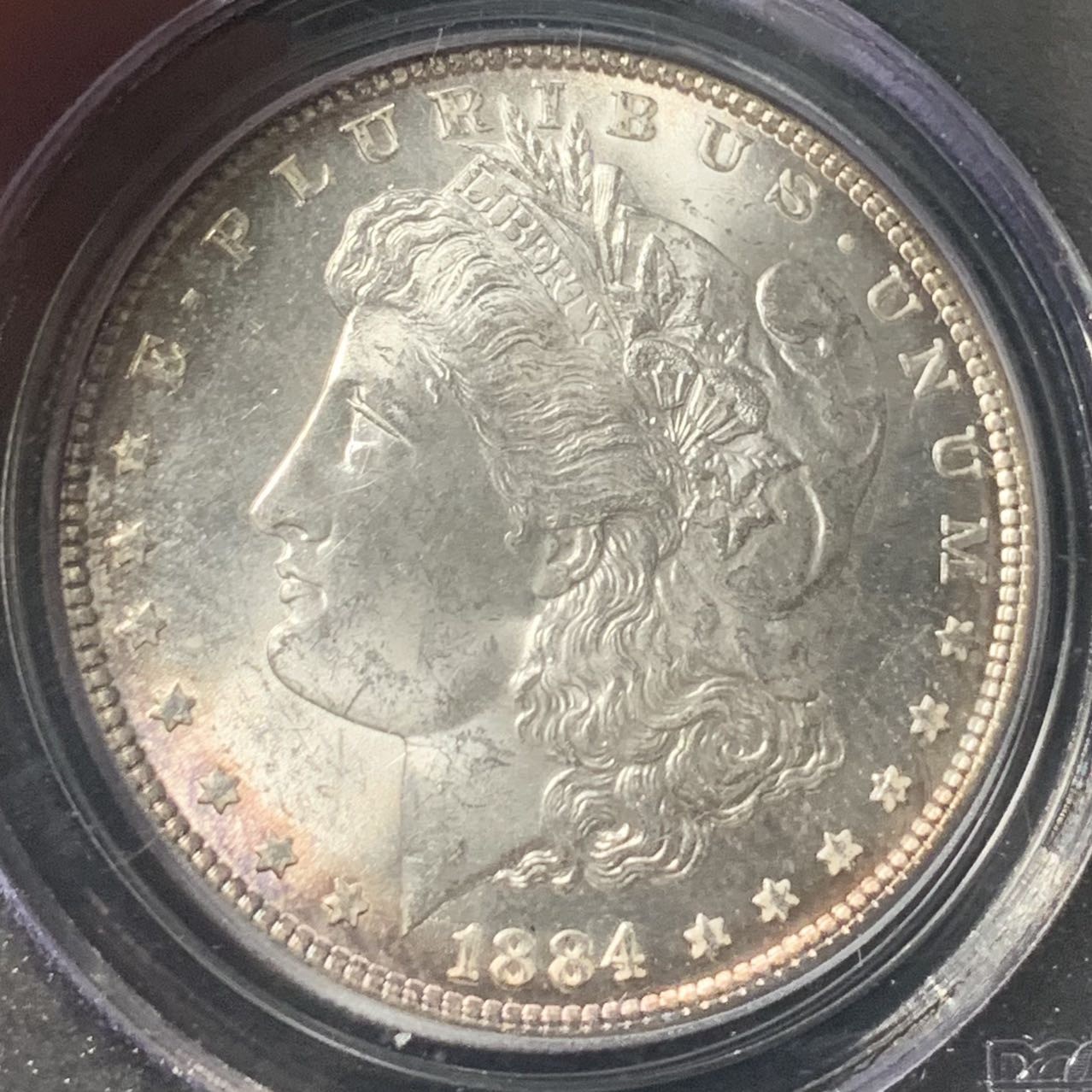 紫瑗钱币——第307期拍卖 美国 1884年 摩根 大头妹 1美元 银币 PCGS MS64 老盒 淡五彩