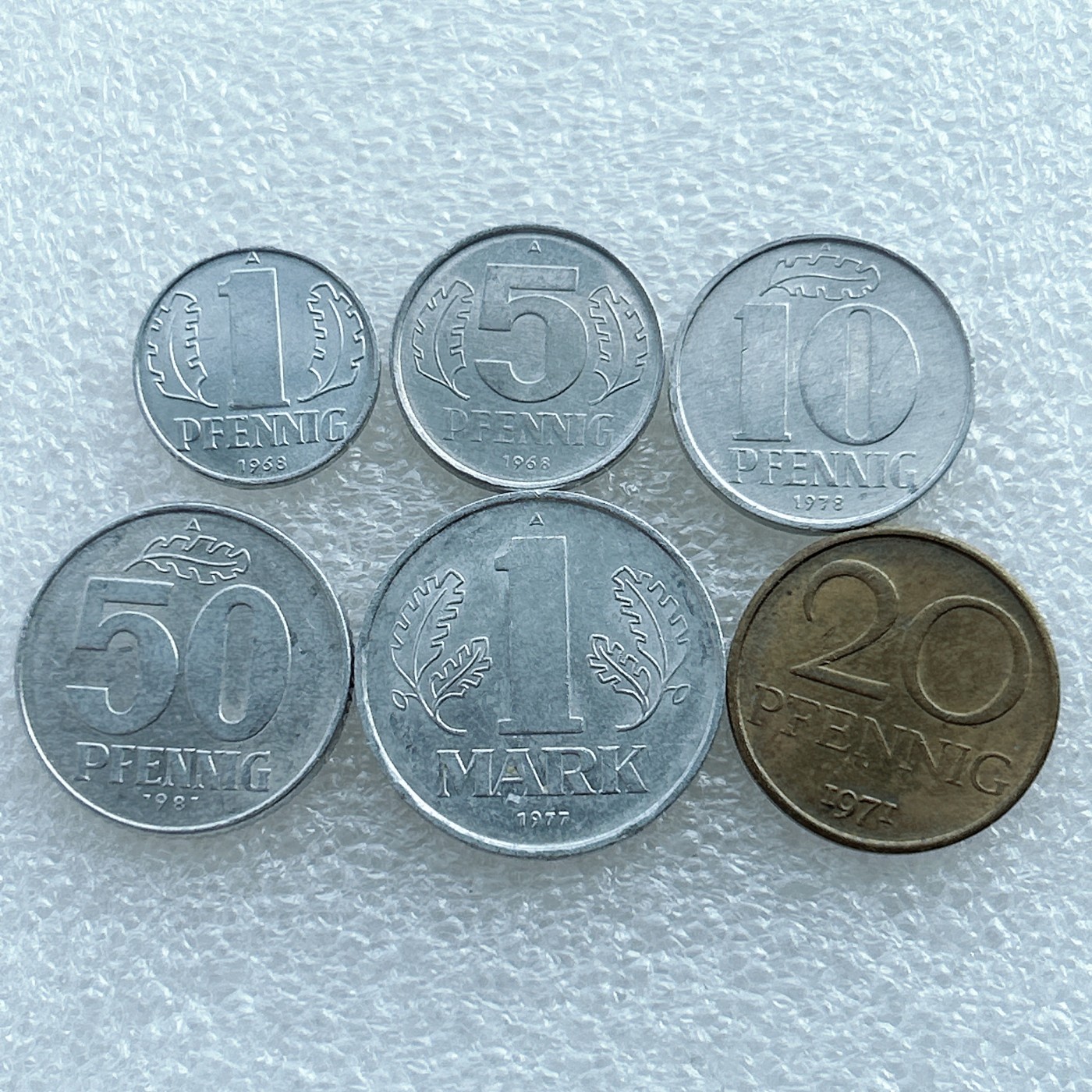 全场一元起拍 世界钱币散币场 第27期 德意志民主共和国1芬尼--2马克6枚套 前东德