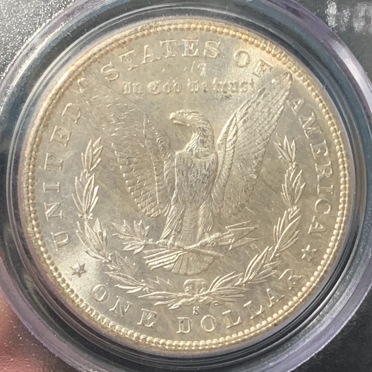 紫瑗钱币——第307期拍卖 美国 1881年 S版 摩根 大头妹 1美元 银币 PCGS MS64 老盒 淡五彩