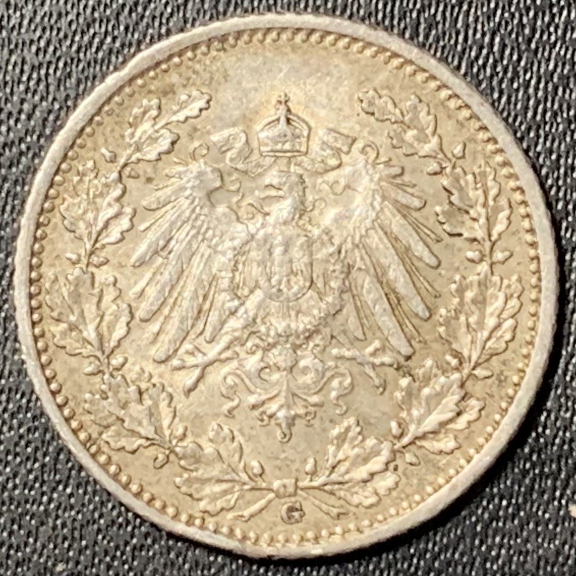 紫瑗钱币——第307期拍卖 德国 1915年 G厂 第二帝国 长翅 1马克 5.5克 0.9银