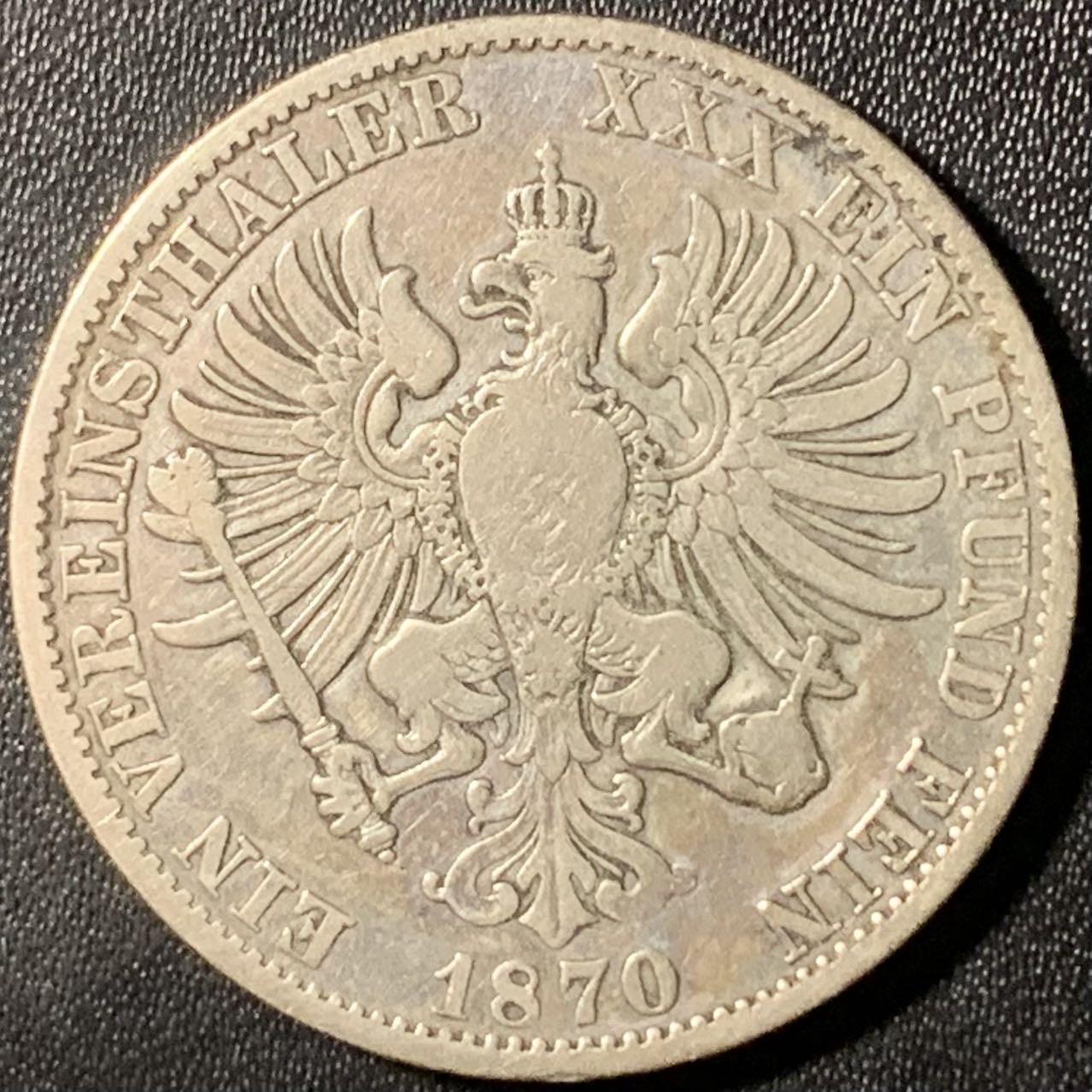 紫瑗钱币——第326期拍卖 德国 普鲁士 1870年 A版 威廉一世 盾徽 1泰勒 18.52克 0.9银