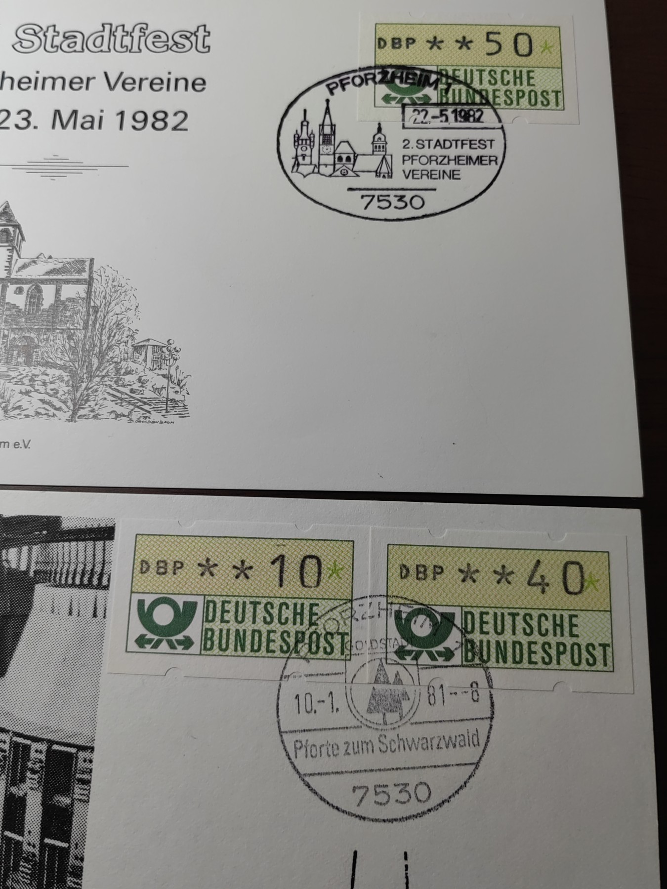 外国邮品精品专场（秒杀场）第①①场 普福兹海姆俱乐部和邮局的自动邮件分发系统戳片（电子邮票两枚）