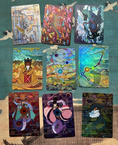 【直播】小花瓣艺术原创文创精品专场拍卖【第1场】 【四神天象系列】精抠彩闪卡9张