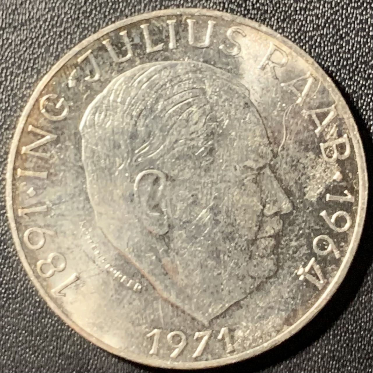 紫瑗钱币——第326期拍卖 奥地利 1971年 尤里乌斯·拉贝 诞辰80周年 50先令 20克 0.9银 UNC