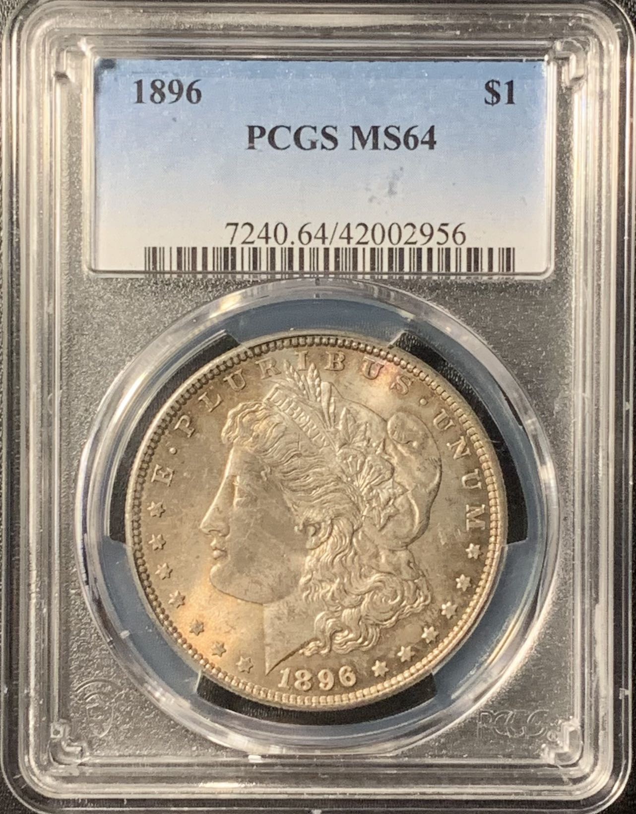 紫瑗钱币——第307期拍卖 美国 1896年 摩根 大头妹 1美元 银币 PCGS MS64 老盒 淡五彩