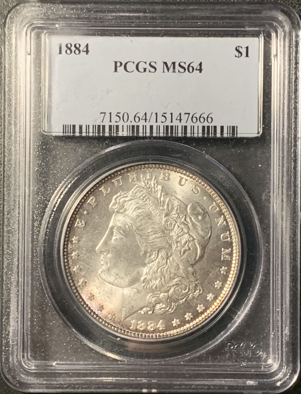 紫瑗钱币——第307期拍卖 美国 1884年 摩根 大头妹 1美元 银币 PCGS MS64 老盒 淡五彩